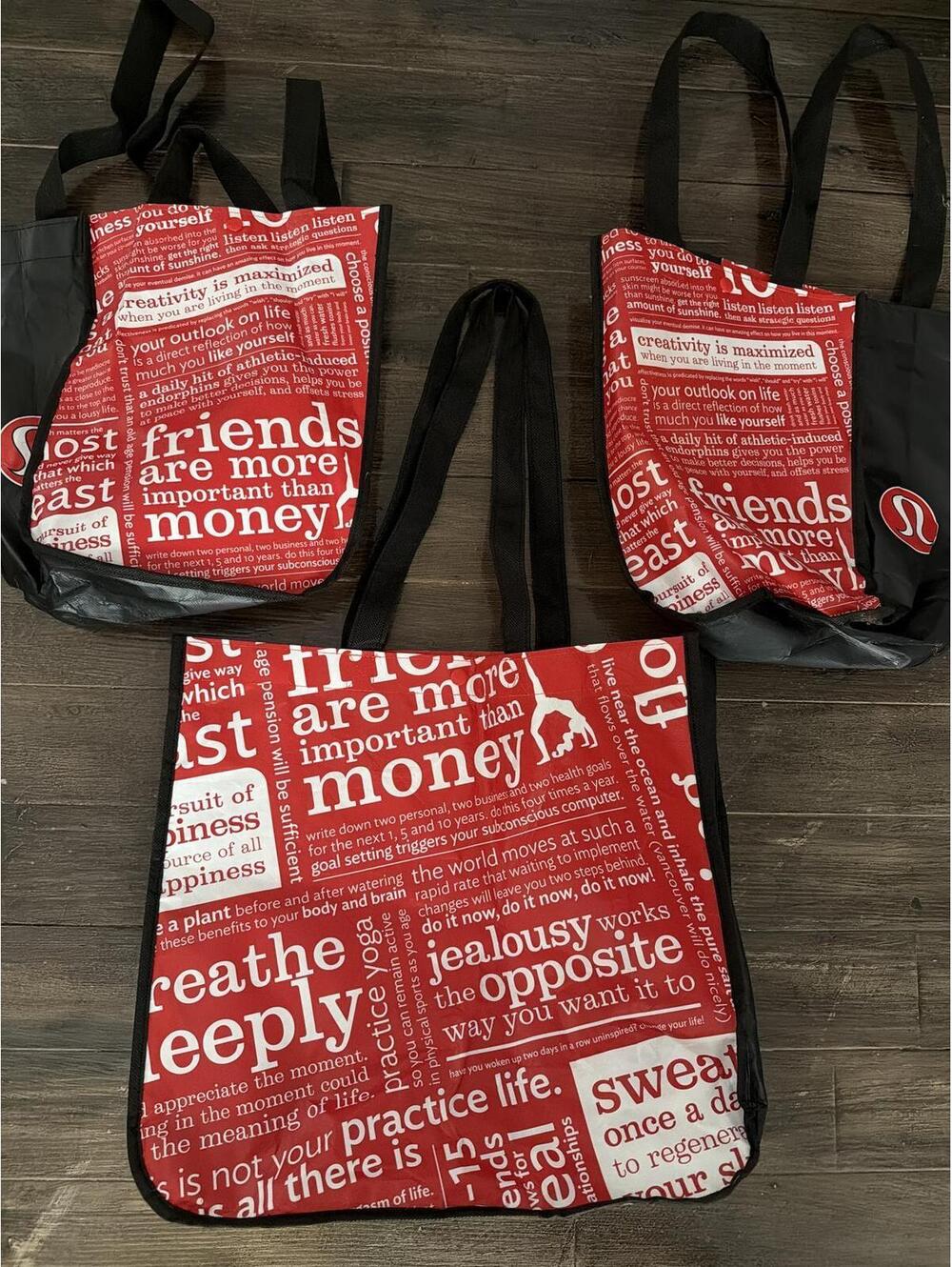 Lululemon Reusable Bag w/ Snap RARE red and black yoga gym lunch tote
